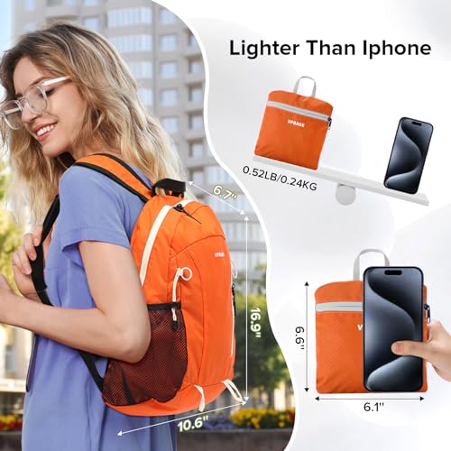 VPBAGE 15L Water-resistant Hiking Daypack, Small Backpack Travel Outdoor, Lightweight Day Pack with Tool Loops - color: Orange