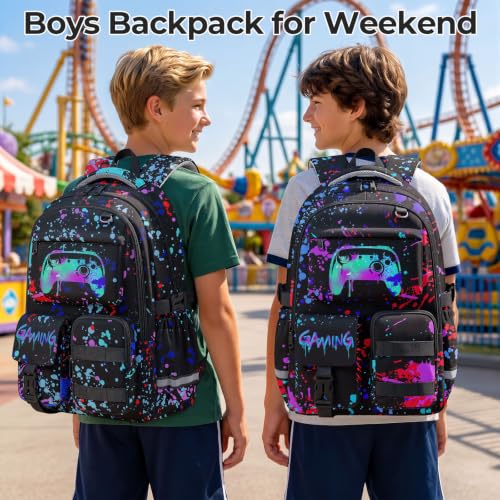 WOBAGMEN Cute Gaming Backpack for Teen Boys Girls, Large Capacity Multi-Pocket School Bag Fits 15.6" Laptop, Lightweight Durable Daypack for School and Travel (Gaming, M) - color: Gaming