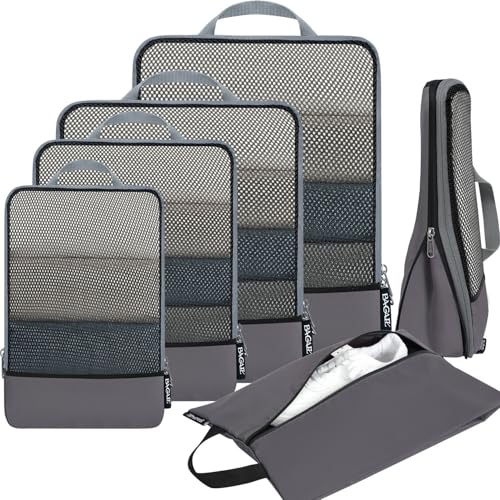 BAGAIL 4 Set/6 Set/8 Set Compression Packing Cubes Travel Accessories Expandable Packing Organizers (Half Mesh, 6-Dark Grey) - color: 6-Dark Grey, style: Half Mesh