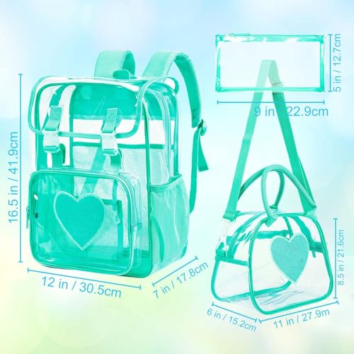 3PSC Clear Backpack, Heavy Duty Transparent Bookbag for Girls Women, Stadium Approved See Through Backpack Set (Green Sequins) - color: Green Sequin