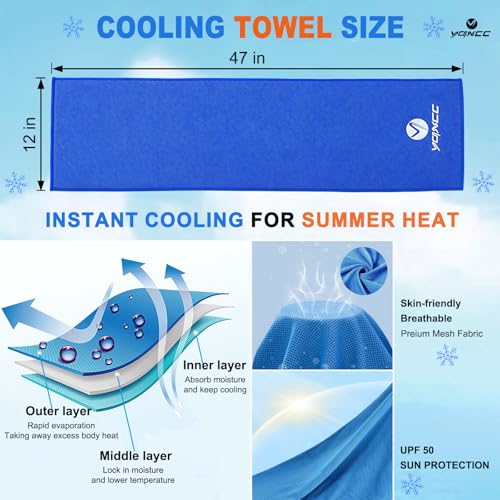 YQXCC 4 Pack Cooling Towels (47"x12"), Ice Cool Neck Towel, Soft Breathable Microfiber for Yoga, Golf, Gym, Running, Camping & Hot Weather - color: Light Blue/Dark Blue/Light Gray/Dark Gray
