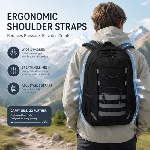 Hiking Travel Backpacks Men and Women, Lightweight Waterproof Laptop Backpack Outdoor Camping Backpack Hiking Daypack for Travel, Trekking, Work 26L (Black) - color: Black