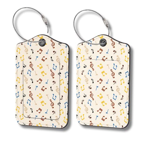 Luggage Tags for Suitcases, 2-Pack PU Leather for Cruise & Travel, Baggage ID Tags with Privacy Cover & Address Card, Durable Metal Ring, Kids Adults Travel Accessories, Dancing Notes - color: Dancing Notes