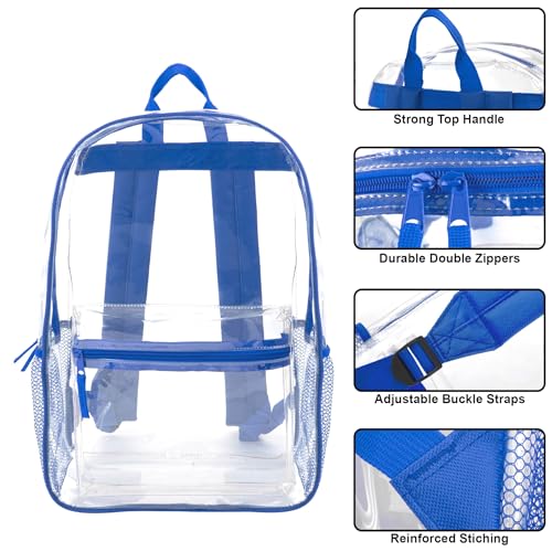 Trail maker Clear Backpack Heavy Duty with Padded Straps, Side Pockets for Kids, Boys, Girls, School, Stadium Approved Events - color: Blue