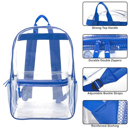 Trail maker Clear Backpack Heavy Duty with Padded Straps, Side Pockets for Kids, Boys, Girls, School, Stadium Approved Events - color: Blue