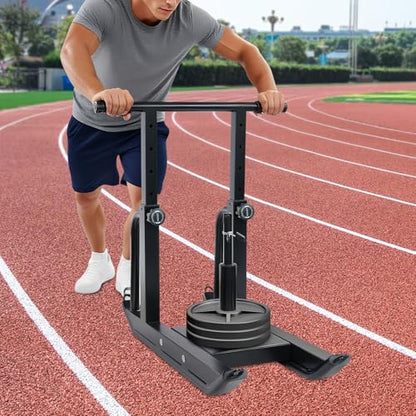 Adjustable Weight Sled for Training - 5 Height Levels, 440lbs Capacity, Lawn-Safe Push/Pull Fitness Sled for Strength Training