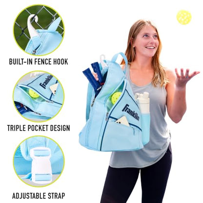 Franklin Sports Pickleball Bags - Sling Bag Backpack for Gear + Equipment - Men + Women - Holds Paddles, Balls + Accessories - color: Carolina Blue