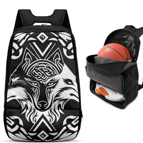 Basketball Backpack With Separate Ball Compartment And Shoes Fit Basketball Volleyball Football - color: Three-headed Wolf