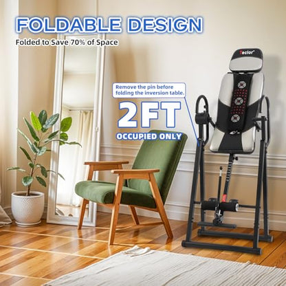 Teclor Inversion Table,Advanced Heat and Massage Function,Strength Training Inversion Table for Back Pain Relief,Heavy Duty Inversion Table 350 lbs Capacity with Wider and Thickened Backrest - color: Silver/Black