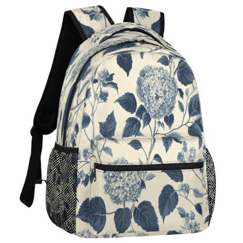Vintage Hydrangea Womens Travel Backpack | 15.6 Inch Laptop Backpack, Lightweight Casual Daypack, Water Resistant, Cute Work Backpacks, Large Capacity - color: Multicolor8