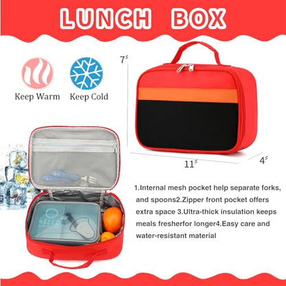 Backpack Set for Girls Boy Kids Backpack with Lunch Box for Elementary Primary Kindergarten School Bag (Red Black Set, Large) - color: Red Black