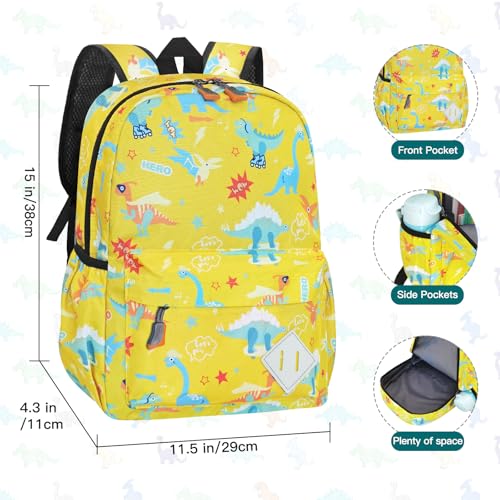 Kids Backpack for Girls Boys - 15 Inch Dinosaur Childrens Backpack Cute School Bag Kindergarten Backpack for Ages 3-8, Yellow - color: Yellow