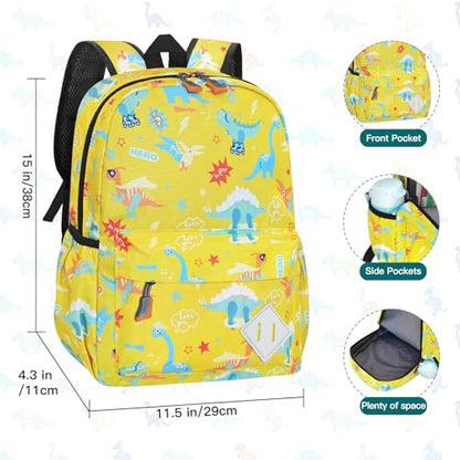 Kids Backpack for Girls Boys - 15 Inch Dinosaur Childrens Backpack Cute School Bag Kindergarten Backpack for Ages 3-8, Yellow - color: Yellow