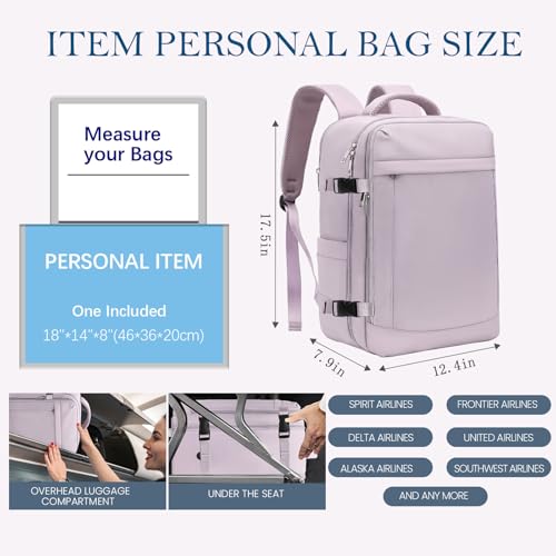 Lossga for Spirit Airlines Personal Item Bag 18x14x8 Inches Travel Bag Mens Travel Backpack for Women Fit Up to 17 inch Weekender Bags With Usb Charging Port Carry on Flight Approved - color: Purple