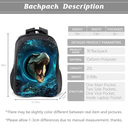 Dinosaur Backpack Kids Space Bookbag 16inch Schoolbag With Lunch Box Bag And Pencil Case Set For Boys Girls - color: Dinosaur