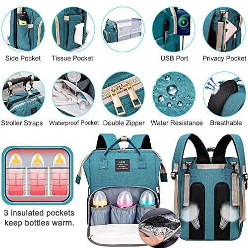 ANWTOTU Baby Diaper Bags with Changing Station,Waterproof Diaper Bag Backpack for Moms Dads with USB Charging Port,Large Capacity Multifunctional Baby Essentials(Green) - color: Green
