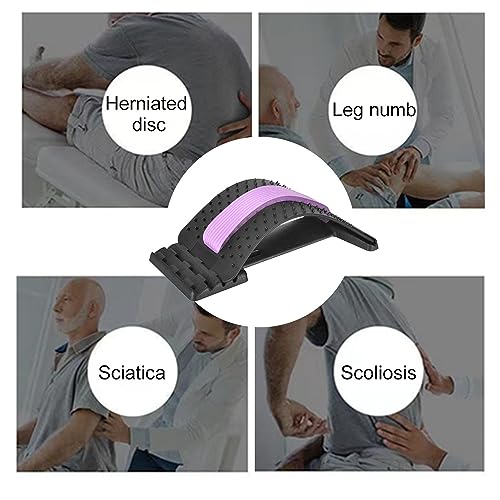 Back Stretcher for Lower Back Pain Relief, 4 Level Adjustable Lumbar Cracker Board Massager, Stretching Device for Scoliosis, Sciatica (Purple) - color: Purple
