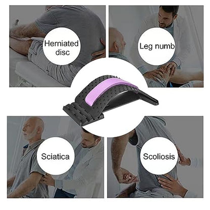 Back Stretcher for Lower Back Pain Relief, 4 Level Adjustable Lumbar Cracker Board Massager, Stretching Device for Scoliosis, Sciatica (Purple) - color: Purple