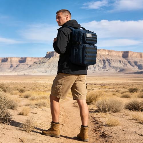 Wotony Military Tactical Backpack for Men Waterproof Daypack 3 Day Assault Pack Molle Bag with Water Bottle Holder - color: Blue, size: 35L