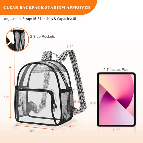 Lyingflat Clear Bag for Stadium Events 12x12x6 Small Clear Backpack Stadium approved for Festival Concert Sport Events Work Travel, Black Guitar