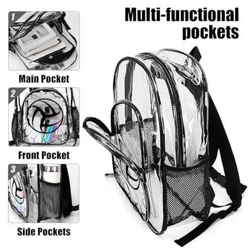 Volleyball Clear Backpack Heavy Duty for Girls Kids Boys Women | Large Cool PVC Volleyball Theme Printing Transparent Backpacks for Schools Stadium Concerts Work - Clear/Black - color: Volleyball Clear Backpack 3 Black With Front Pocket