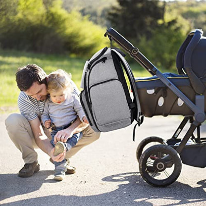 Mancro Diaper Bag Backpack, Large Multifunction Waterproof Travel Baby Changing Bag for Dad Mom with 4 Insulated Pockets and Stroller Straps, Maternity Baby Bag for Boys Girls, Grey - color: Austere Grey