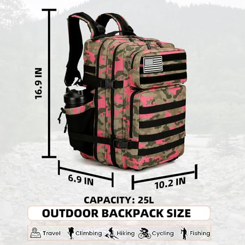Lovelinks21 25L Tactical Backpack for Men and Women Military Backpack Small Assault Pack Molle Backpack Bug Out Bag Travel Rucksack Daypack (Pink Camo) - color: Pink Camo