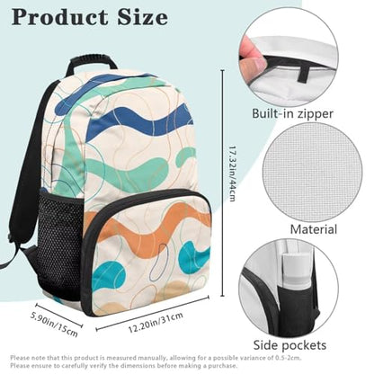 Abstract Line Stripe Print Large Capacity 17 Inch Laptop Backpack for Men & Women - Durable Water Resistant College School Bookbag, Front Zipper Pocket & Side Water Bottle Pockets - color: Abstract Line Stripe Print