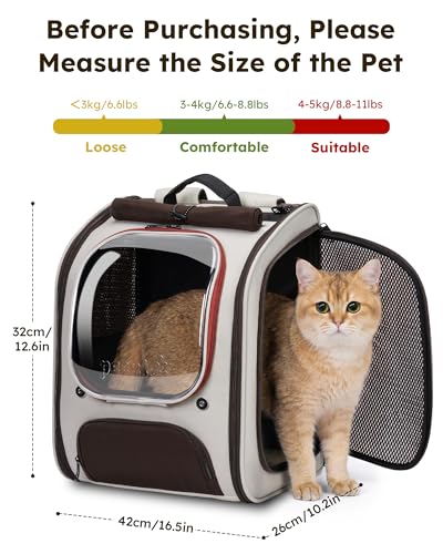 Pecute Dog Backpack Carrier,Large Space Dog Bubble Backpack,Ergonomic,Khaki | Color Blocking,Sunshade curtain,Folding bowl,Transparent window,Sturdy,Large mesh on both sides for breathability - color: Khaki-on-Khaki Color Blocking