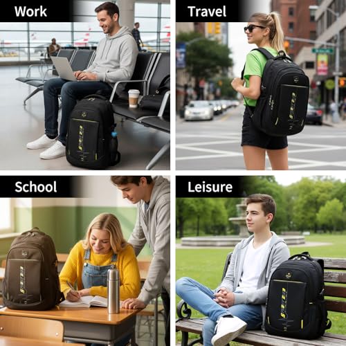goldwheat School Backpack For Teen Boys, Lightweight Water-Resistant Boys Bookbag With Computer Compartment Fits 15.6" Laptop - color: Black Yellow
