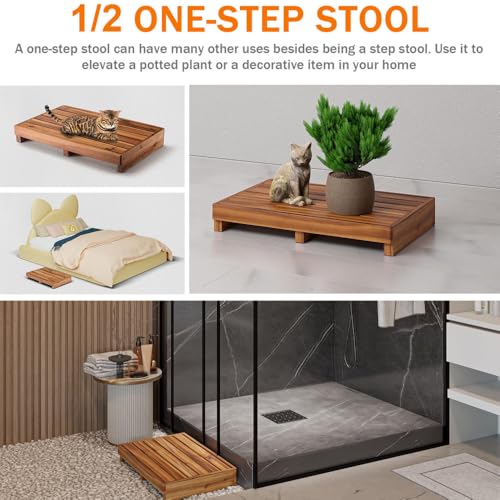 Wooden One Step Stool - Solid Pine Step Vertical Board with Anti Slip pad, Suitable for Elderly People's Wooden Step Stool, High Bed, Bathroom, Kitchen (23.6" L*15.7" W*3.9" H), Natural - size: 25
