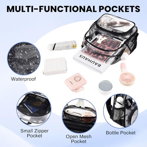 PIG PIG GIRL Clear Backpacks for Stadium Events Approved 12×6×12 Clear Bookbag for Women Mini Transparent Letter Back Pack, Black, Letter-A - color: Black, style: A