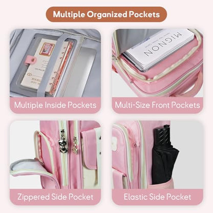 Kids Backpack for Kids, Lightweight Waterproof Pink White Backpack for School, Kindergarten Elementary School Students Boys & Girls Backpack with Safety Whistle and Includes a Detachable Waist Belt - color: Pink