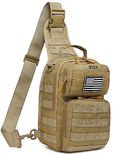Tactical Sling Backpack With Holster Military Crossbody Bag for Men Single Shoulder Back Pack 10L - color: Tan Khaki Brown