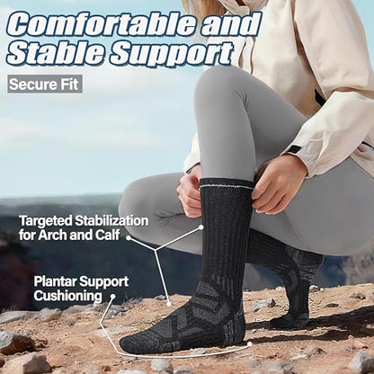 ANTSANG Merino Wool Hiking Socks, Enhanced Breathability, Targeted Cushion Thermal Socks for Men and Women, 5 Pairs - color: Black, size: Large