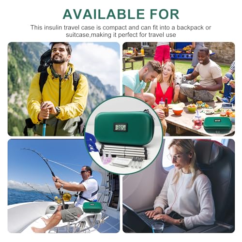 Gosemai TSA Approved Insulin Cooler Travel Case Medication Cooler for Travel with Thermometer Temperature Display Diabetic Medication Organizer Medical Travel Cooler Bag with 2 Ice Pack (Green) - color: Green