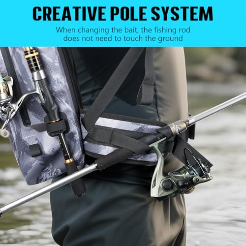 THKFISH IPX8 Waterproof Fishing Backpack with Rod Holder, Lightweight Fishing Sling Bag, Move Freely Fish Gifts for Men - color: Camo-backpack