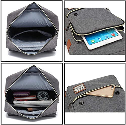 UGRACE Laptop Backpack, Grey, Unisex, 15.6" Laptop Compartment, 6 Compartments, USB Charge Port, Adjustable Shoulder Strap, PU Leather Belt - color: Grey