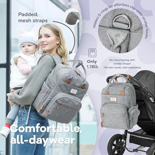 RUVALINO Diaper Bag Backpack-Expandable Baby Bag with up to 50% Capacity -Baby Essentials Bag with Changing Pad Insulated Bottle Holders & Pacifier Case, Waterproof, Gray XL - color: Gray