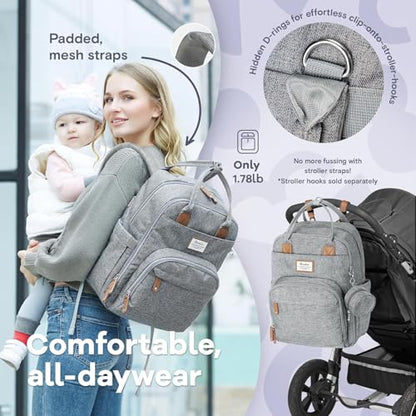 RUVALINO Diaper Bag Backpack-Expandable Baby Bag with up to 50% Capacity -Baby Essentials Bag with Changing Pad Insulated Bottle Holders & Pacifier Case, Waterproof, Gray XL - color: Gray