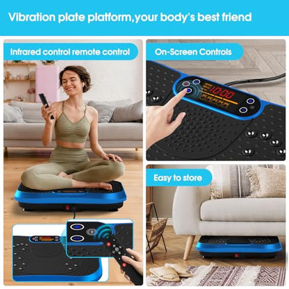 SoftGym Waver Vibration Plate Exercise Machine for Lymphatic Drainage Weight Loss,120 Speed Levels Vibrating Platform with Resistance Bands,Full-Body Workout Equipment for Muscle Activation - style: Slim- Royal Blue