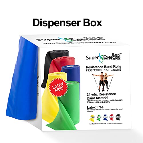 Resistance Band for Working Out | Super Exercise Bands 8,16,24 Yard Bulk Rolls |10 Strengths in Light Medium and Heavy Resistance Bands | Latex Free Workout Bands Including App and e-Book - size: 24 Yards, style: Intermediate Level 2