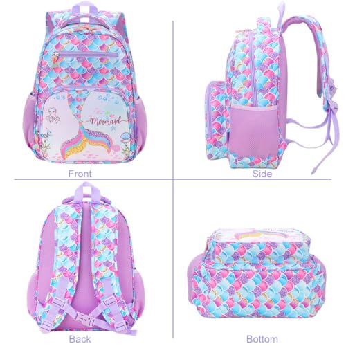 RHCPFOVR Kids Backpack for Girls - Girls Backpack 3-8 Ages Mermaid for Kids 15 Inch School Bookbag for Kindergarten Elementary School Bookbag for Girl 1st 2nd Grade - style: Mermaid