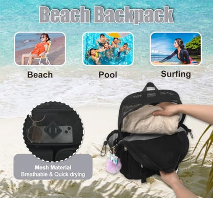 Mesh Backpack for Girls Boys, Heavy Duty Semi-Transparent Bookbag Womens Mens Backpacks for School, Beach, Swimming—Black - color: Black