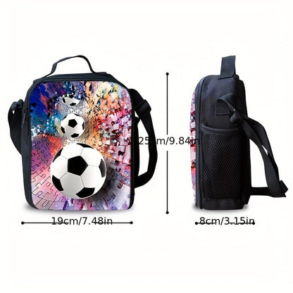 3PCS Soccer Backpack Set, 16" Lightweight Football Daypack, Soccer Ball Print Casual Laptop Backpack for Travel Camping Work (style-11) - color: Style-11