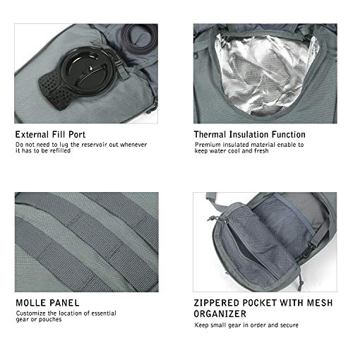 Unigear Tactical Hydration Backpack with 3L Water Bladder, Molle Backpack - color: Grey