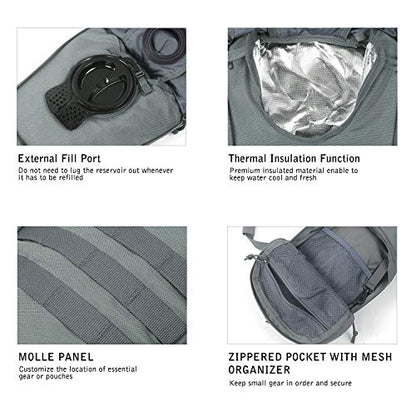 Unigear Tactical Hydration Backpack with 3L Water Bladder, Molle Backpack - color: Grey
