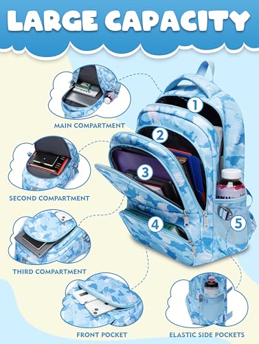 BLUEFAIRY Kids Backpacks for Boys Girls Ages 6-8 8-12 Elementary Middle School Backpack 17 Inch Back to School Bookbag with Laptop Compartment Mochilas Escolares para Niños Niñas (Blue) - color: Blue