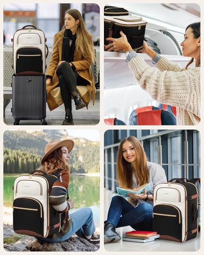 LOVEVOOK Travel Backpack for Women, 40L Airline Approved Carry On Backpack Luggage with 3 Packing Cubes, TSA Personal Item Travel Bag, Waterproof Weekender Backpack Fits 17.3" Laptop - color: Black - Beige White - Chestnut Brown, size: Large-40L-4Pcs