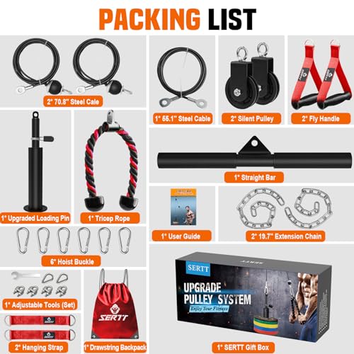 SERTT Weight Cable Pulley System Gym, Upgraded Cable Pulley Attachments for LAT Pull Down, Biceps Curl, Tricep, Arm Workouts - Home Gym Add On Equipment - color: Red